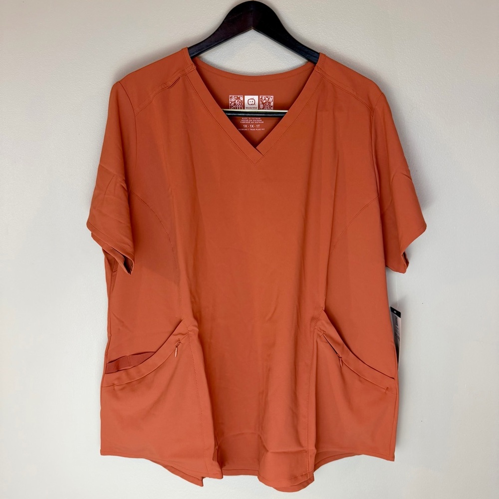 NEW WonderWink RENEW Women's 6134 V-Neck Scrub Top Clay Color True Plus Fit 1X